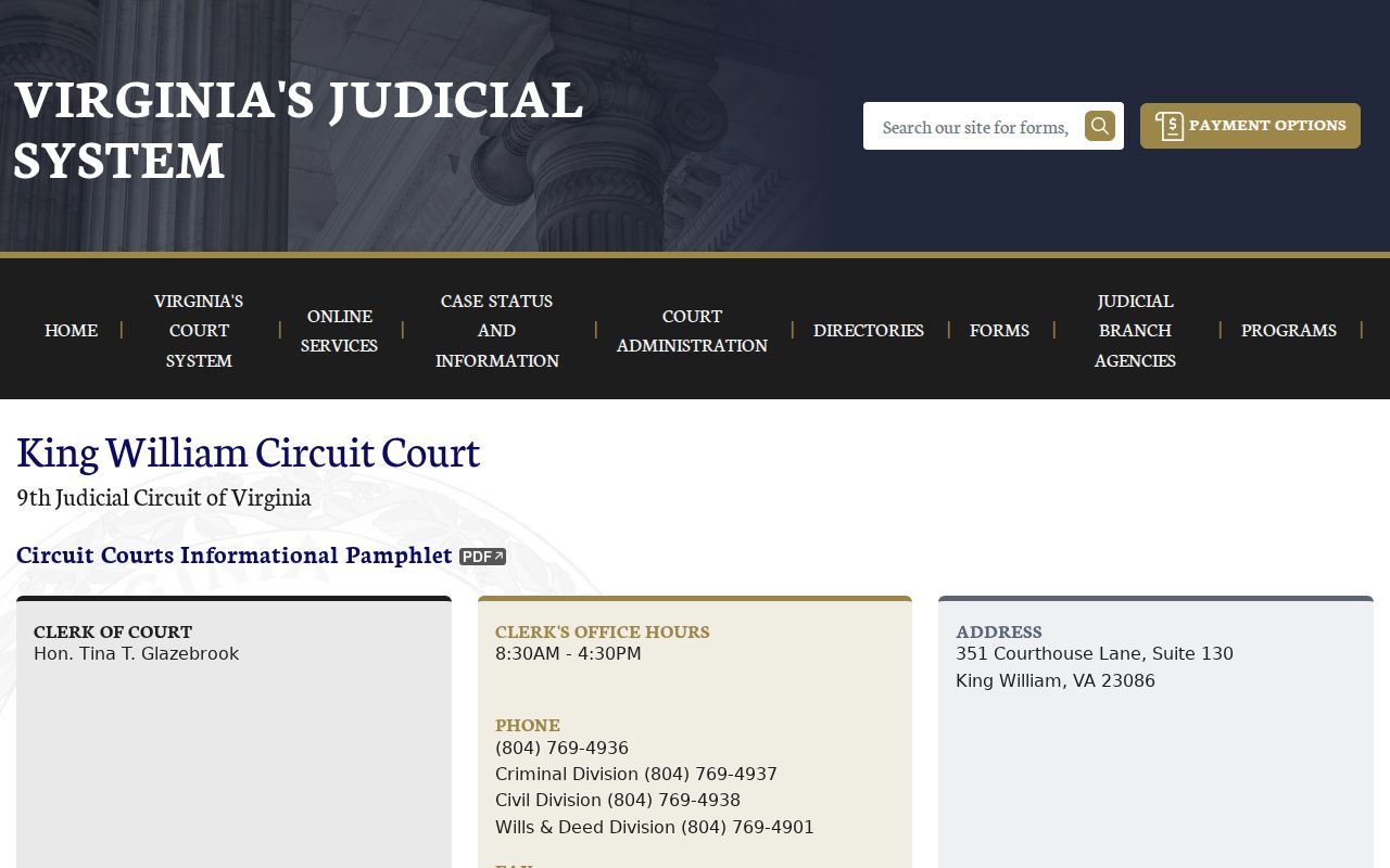 King William County warrant cases route to the Circuit Court criminal division for felony files