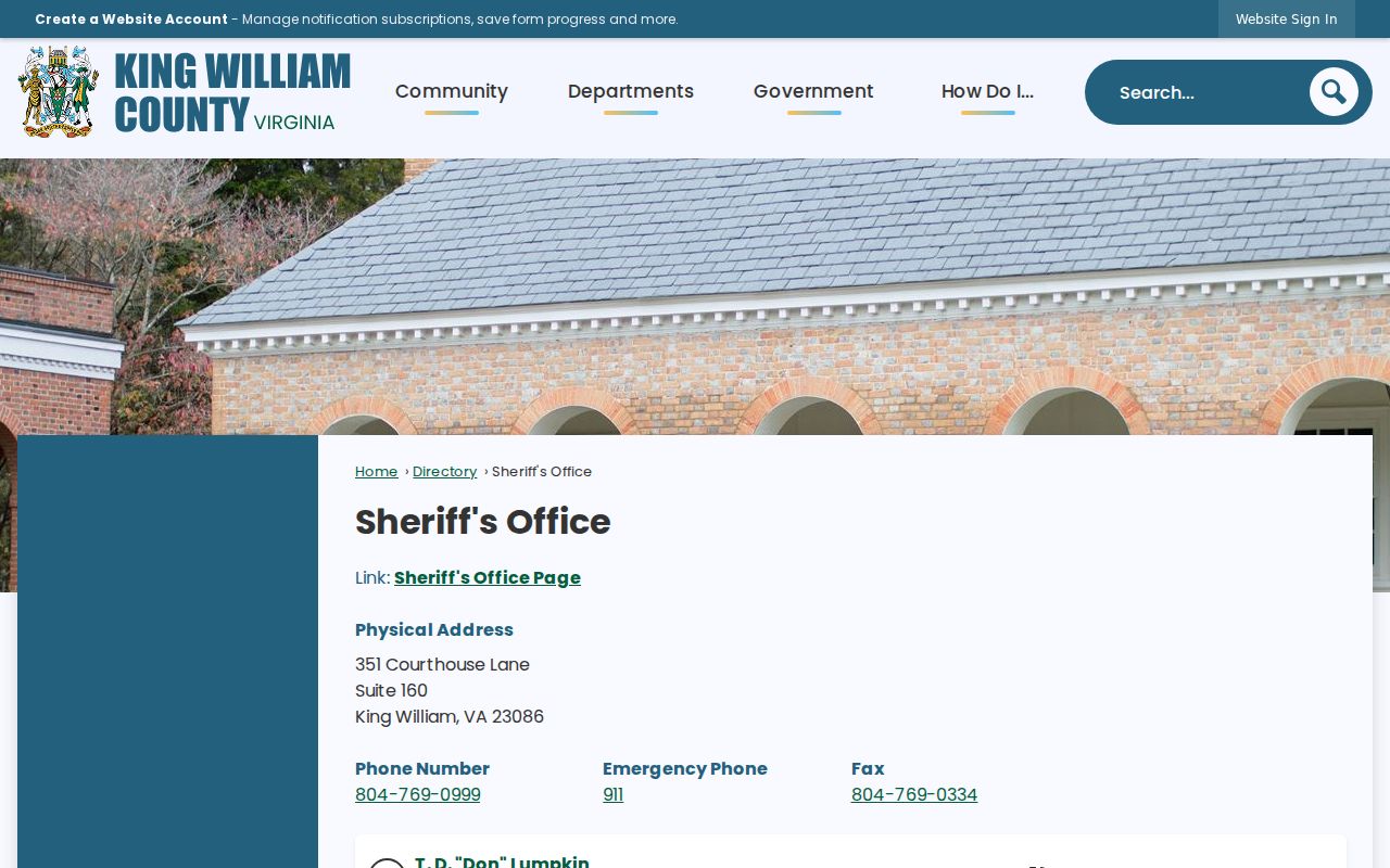 King William County warrant-record requests route through the Sheriff's Office Records Manager and FOIA contact