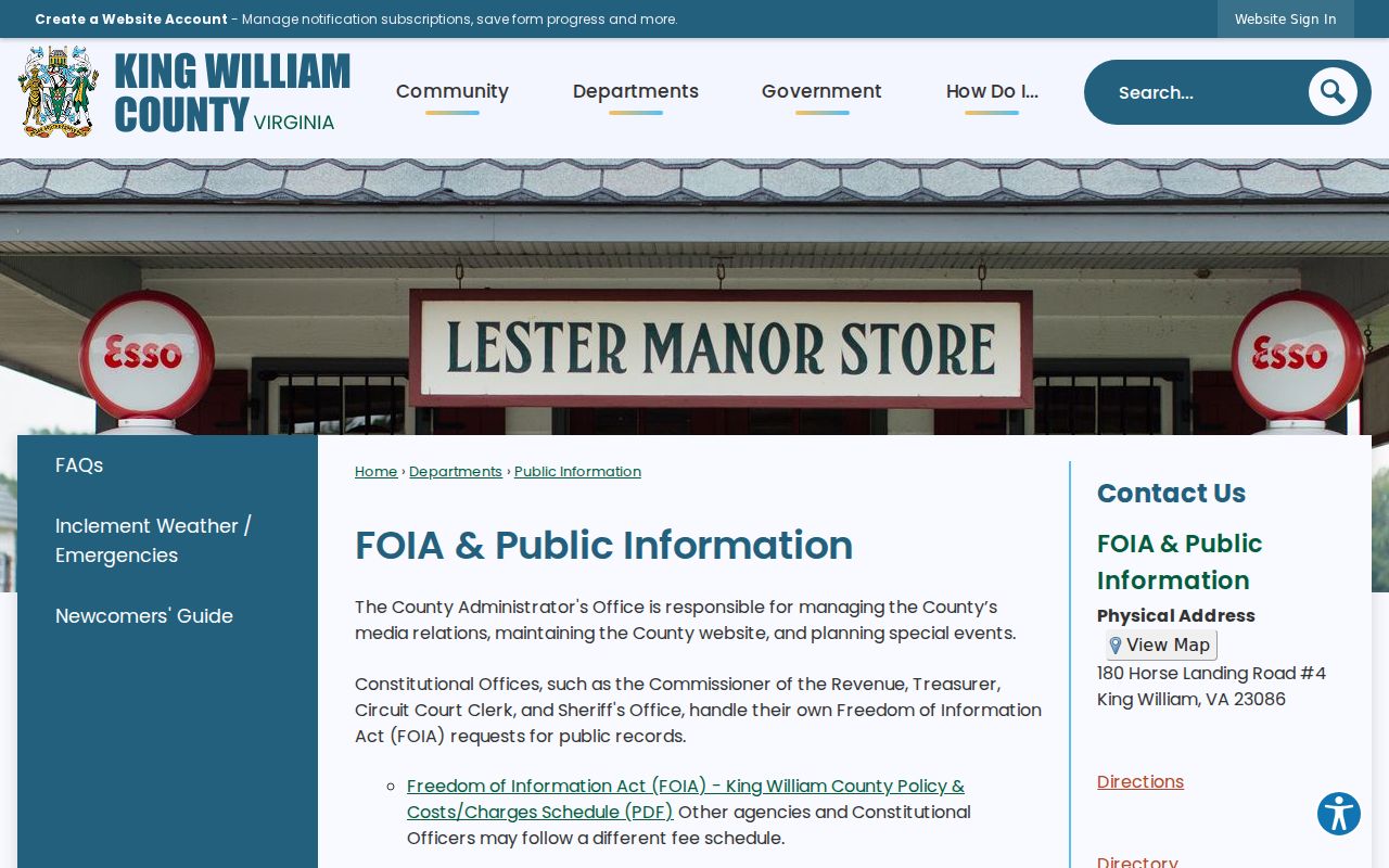 King William County FOIA and public-information routing