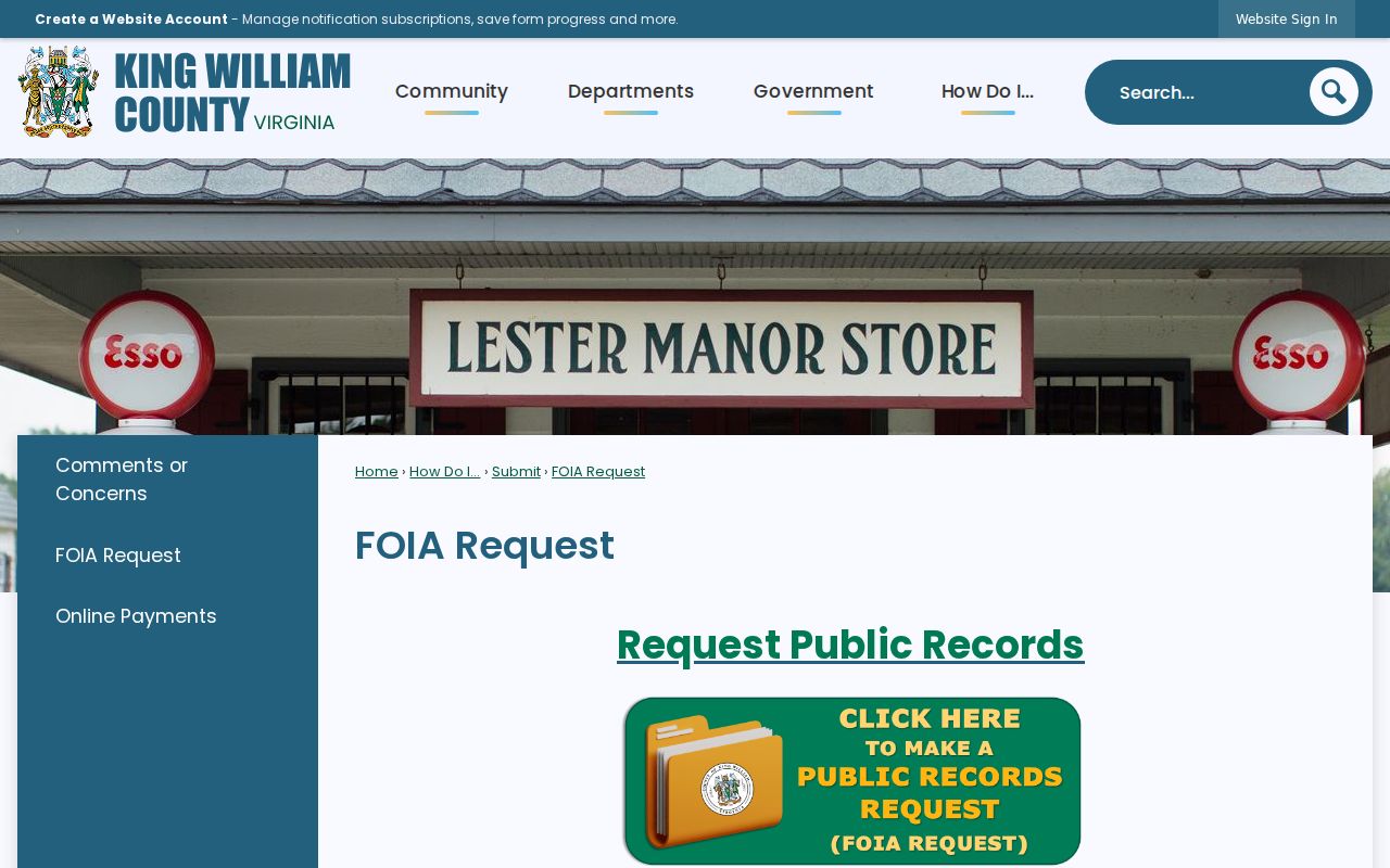 King William County public records request form for warrant-related records