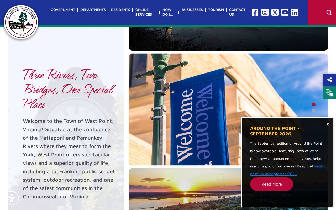 West Point town website with town services and police navigation