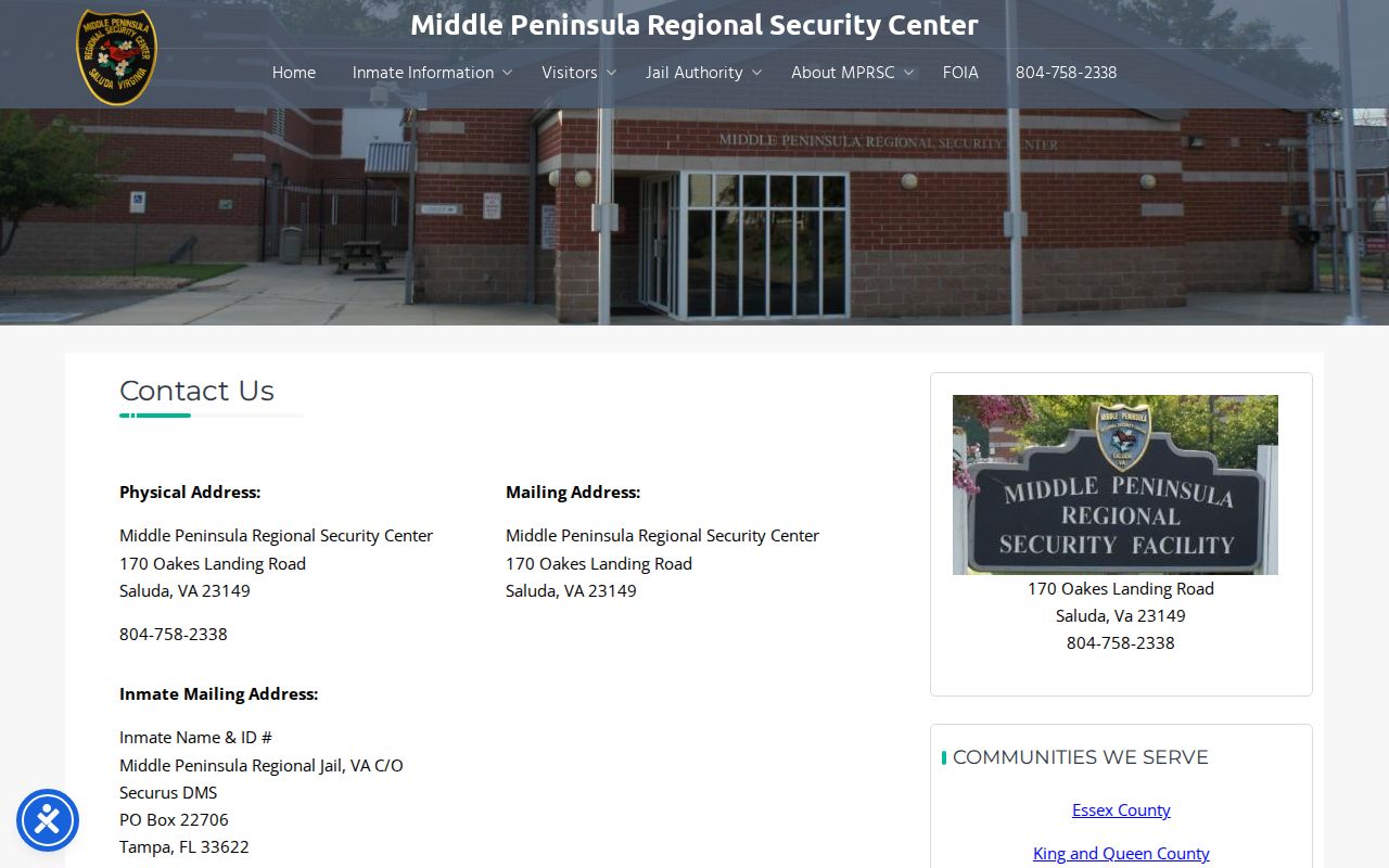 Middle Peninsula Regional Security Center facility serving West Point and King William County
