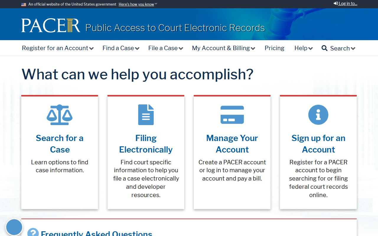 Federal PACER court docket access information for distinguishing federal cases