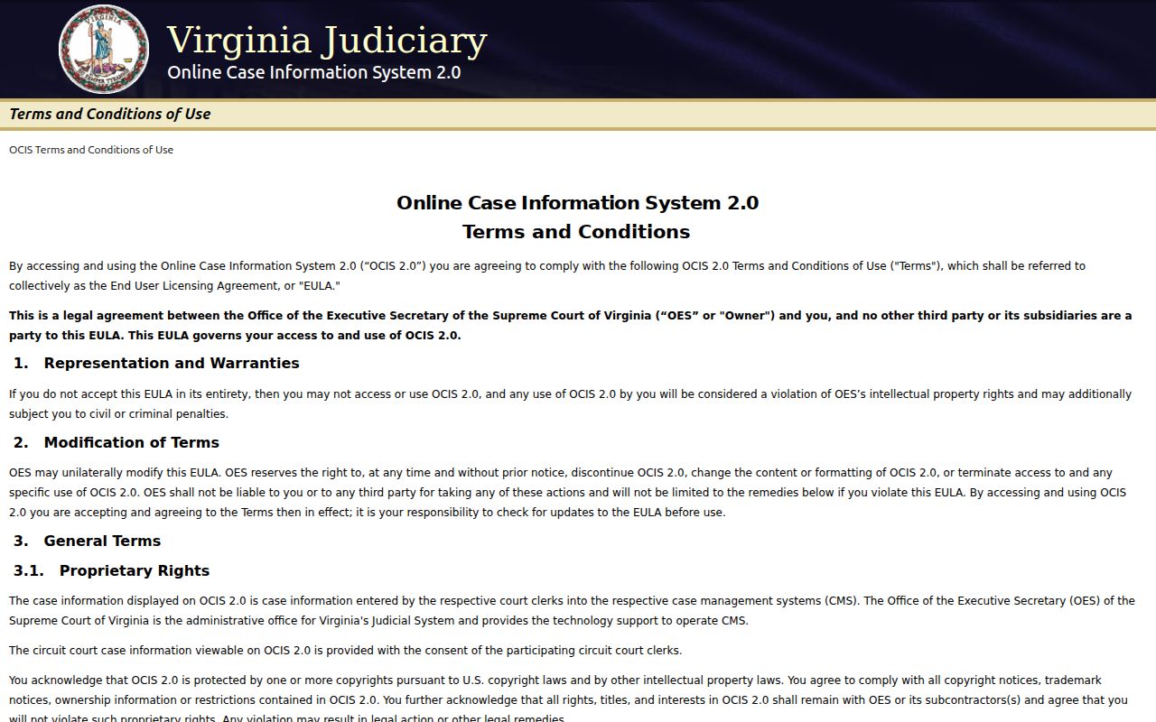King William County warrant case information starts at the Virginia Judiciary OCIS landing page